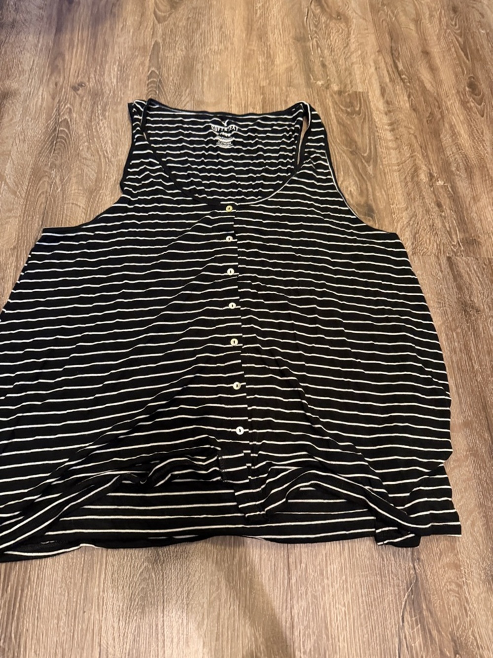 American Eagle Outfitters Black & White Striped Button-Front Tank